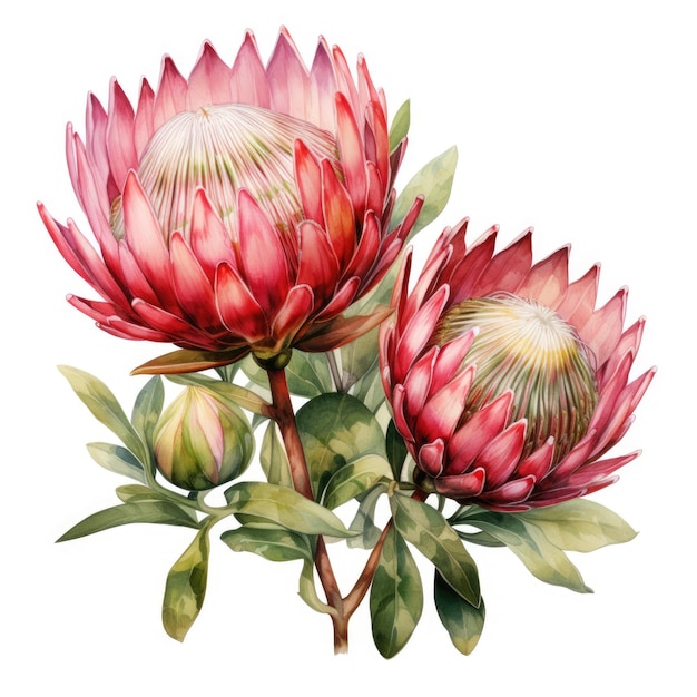 Boda composición floral Acuarela Protea Waratah flores ilustración elegante ramo de flores