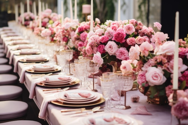 boda mesa festiva decoración rosas velas platos cubiertos
