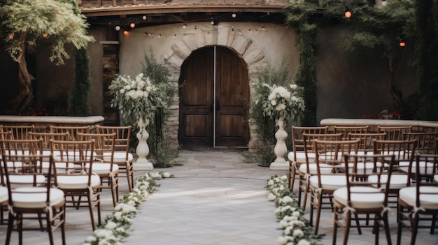 Boda en el patio con acentos rústicos de piedra