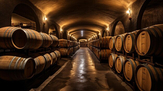 Bodega con barricas para el almacenamiento de vino Italia