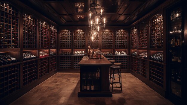 Foto una bodega con una bodega de vino y un estante de vino