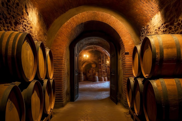 Bodega fría y profunda con barrica de roble