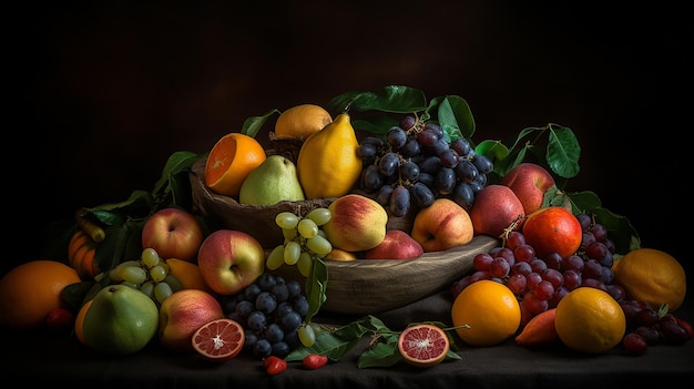 Un bodegón de frutas en un cuenco