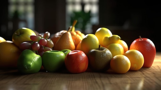 Bodegón de frutas sobre una mesa