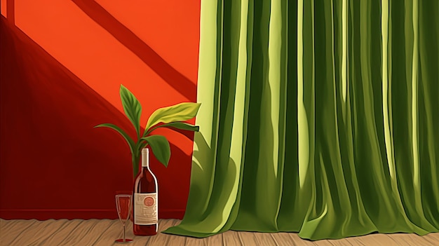 Foto bodegón minimalista una hermosa cortina en una pared roja