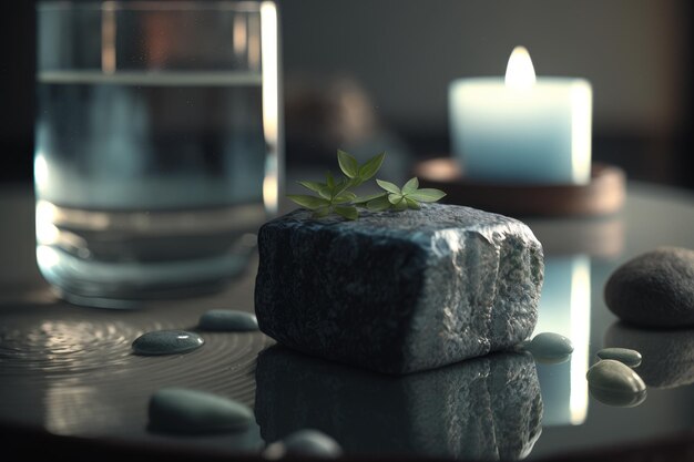 Bodegón de spa con agua agua y piedra zen Illustrator AI Generative