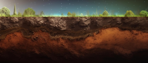 Bodenausschnitt mit unterirdischen Wasserschichten aus Erde und Gestein Generative KI