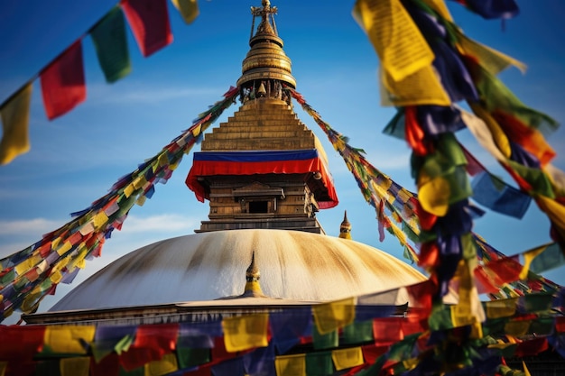 Foto bodhnath stupa com bandeiras de oração em losar katmandu nepal