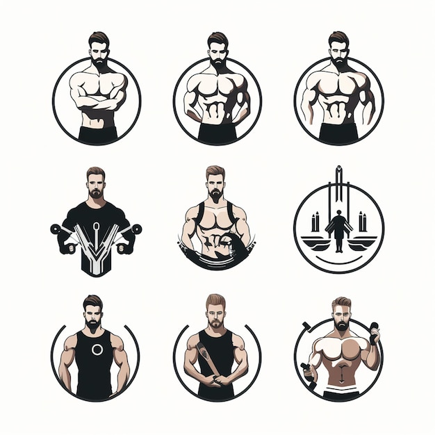 Bodybuilder-Ikonensatz Cartoon-Illustration von Bodybuilder Vektor-Ikonen für das Web