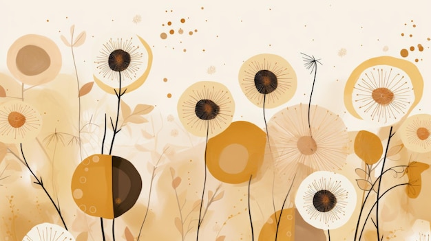 Böhmische minimalistische Blumenillustrations-Mischtechnikkreise im Hintergrund in Pastellfarben
