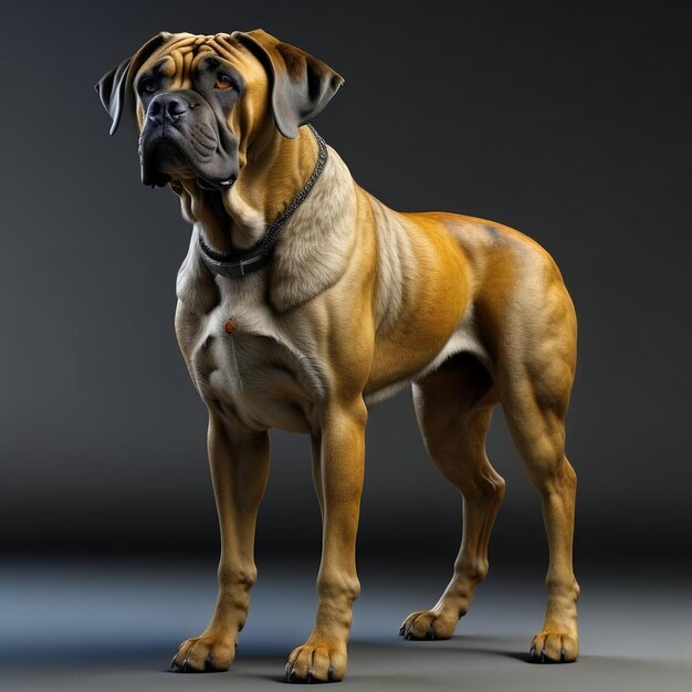 Foto boerboel steht in voller größe in einem dunklen studio