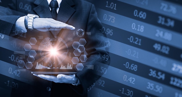 Börse- oder Devisenhandelsdiagramm und Kerzenständerdiagramm passend für Finanzinvestitionskonzept.