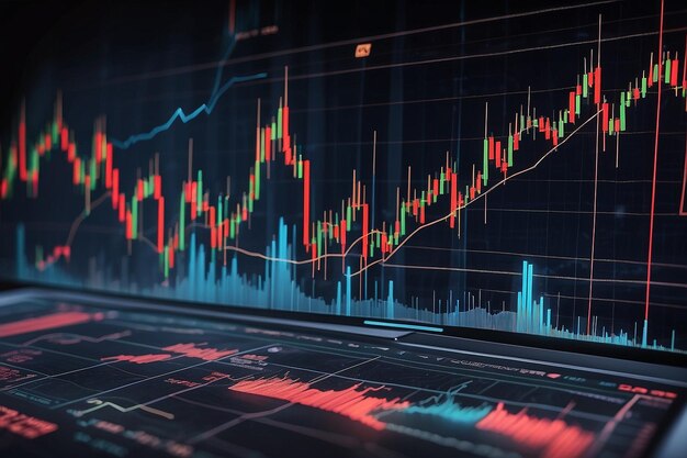 Börsen- oder Devisenhandelsdiagramm und Kerzendiagramm, geeignet für das Konzept der finanziellen Investitionen