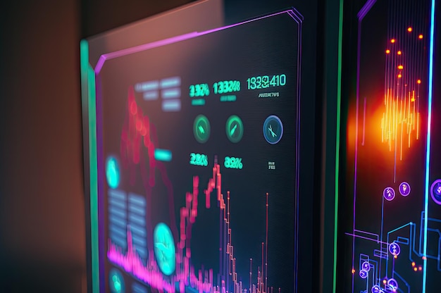 Börsen-Online-Trading-Chart Candlestick auf KryptowährungsplattformComputerbildschirm Nahaufnahme Hintergrund Ai generativ