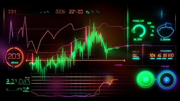 Börsendiagramm, das im abstrakten Stil auf hellem Hintergrund leuchtet. Diagramm der Geschäftsstatistik. Futuristische Tapete. Marktdiagramm, Gewinn, Geld, Finanzinvestitionen, Aktienmarkt