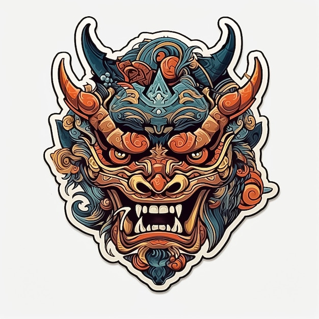 Böse Oni-Maske mit kompliziertem Tattoo-Design, generiert von KI