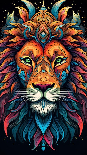 Böser Löwe-T-Shirt-Design-Vektorillustration eines Löwenkopfes Generative KI