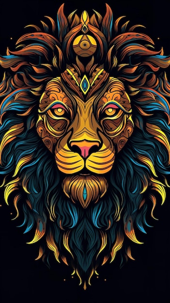 Böser Löwe-T-Shirt-Design-Vektorillustration eines Löwenkopfes Generative KI