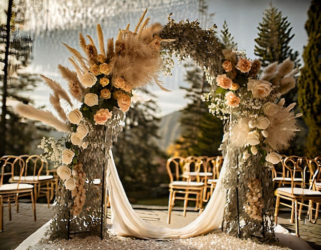 Bogen-Hochzeitsmoment-Dekorationen, Hochzeitsaltar aus frischen Blumen