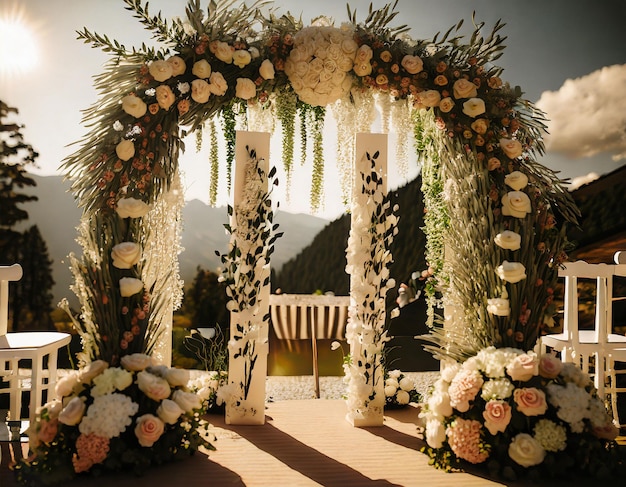 Bogen-Hochzeitsmoment-Dekorationen, Hochzeitsaltar aus frischen Blumen