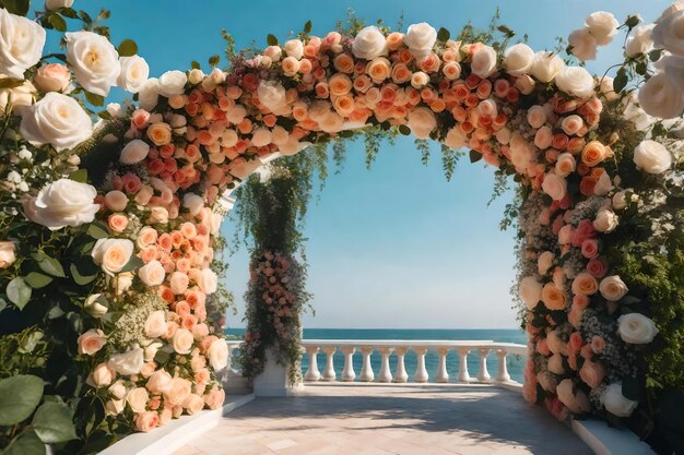 Bogen mit Blumen am Strand