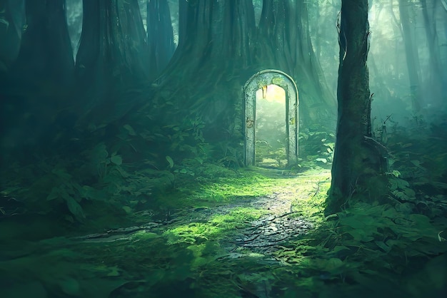 Bogenschießen-Portal im mysteriösen Zauberwald mit wunderschöner Umgebung
