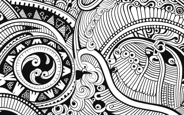 Bohemian Mindful Patterns Malseite schwarz-weiß