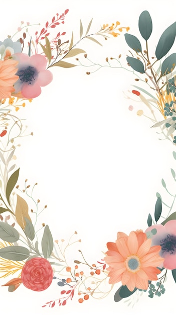 Boho-Blumenrahmen-Mockup mit Aquarellblumen und Blättern, die auf weißem Hintergrund isoliert sind