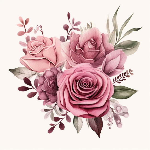 Boho rosas bouquets clipart flor de aquarela rosa poeirenta