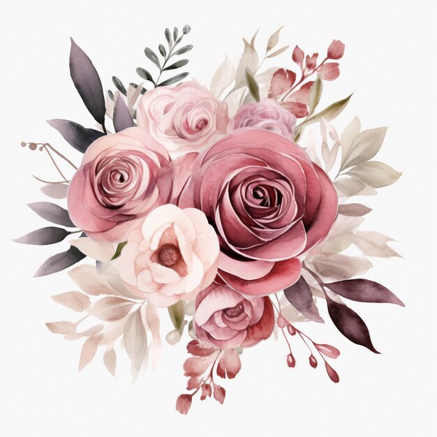 Boho-Rosen Bouquets Clipart Staubige rosa Aquarellblume