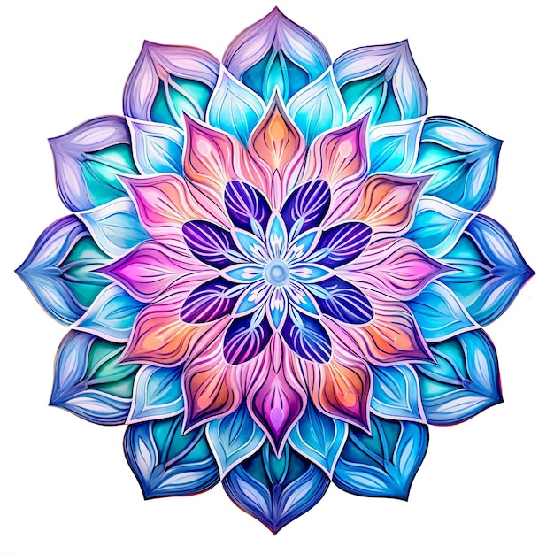 Boho-Stil blaue und lila Blume des Lebens Mandala heilige Geometrie auf isolierten weißen Hintergrund