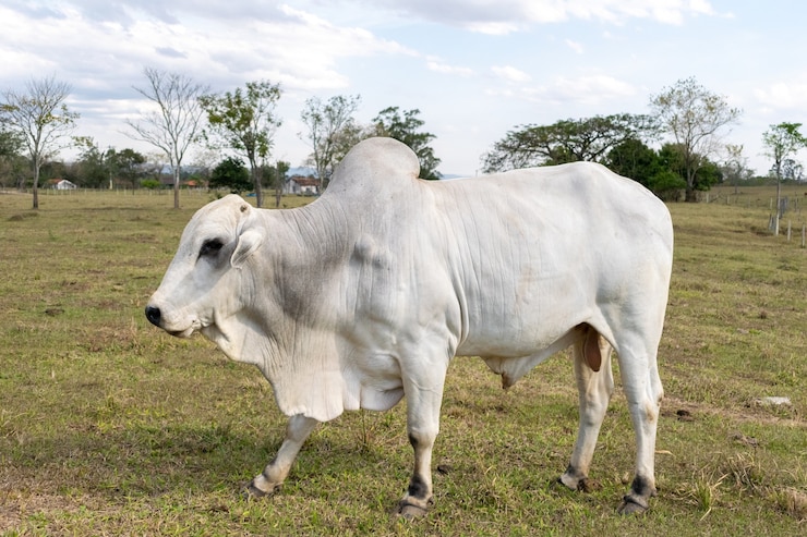 Foto boi nelore no pasto da fazenda