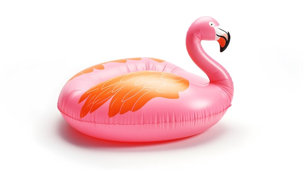 bóia de vida flamingo rosa inflável em fundo branco isolado