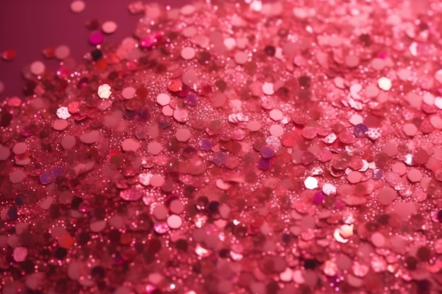 Boke glitter rosa brilhando pedaços de lantejoulas em fundo rosa gerado por IA