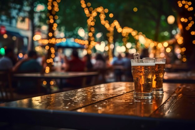 Bokeh background do restaurante de cerveja Street Bar ao ar livre na Ásia AI Generative