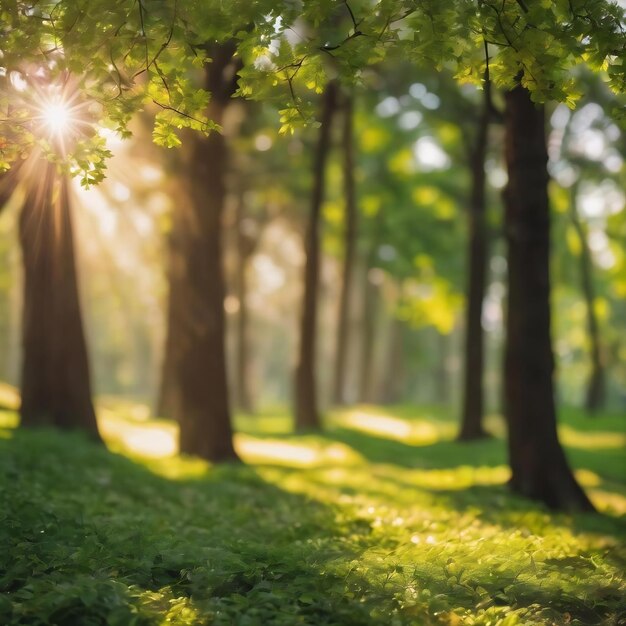 Bokeh Blur-Baum-Naturhintergrund mit Sonnenlicht im Sommer und Frühling