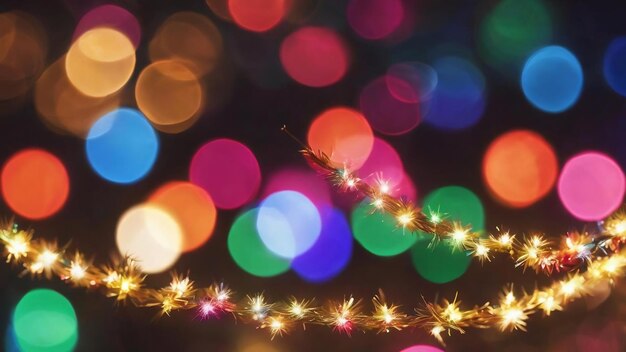 Foto bokeh brillante multicolor de las luces de la guirnalda de año nuevo