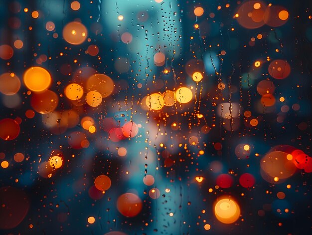 Foto bokeh com gotas de chuva em fundo de vidro de janela