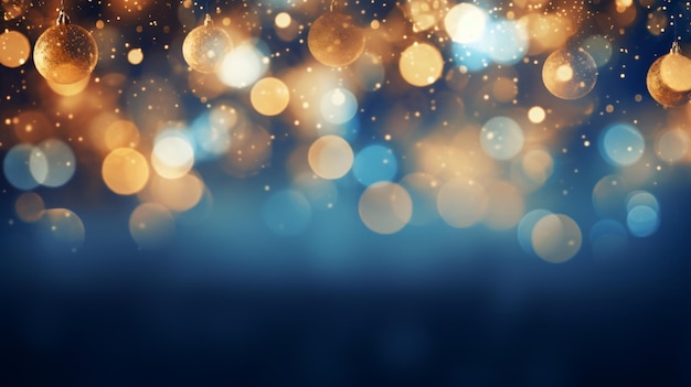 Bokeh de Natal no estilo azul escuro e dourado