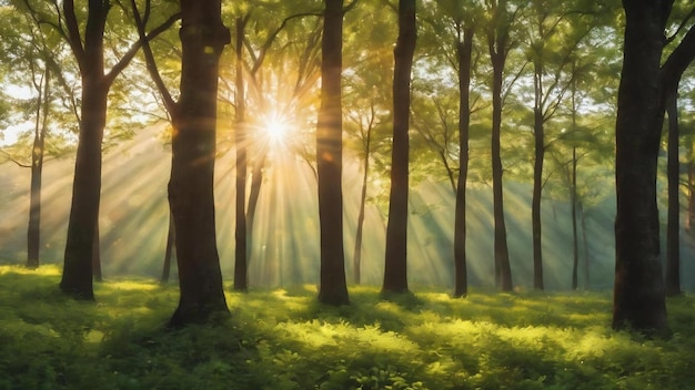 Bokeh desenfoca el fondo de la naturaleza del árbol con la luz del sol en la temporada de primavera de verano