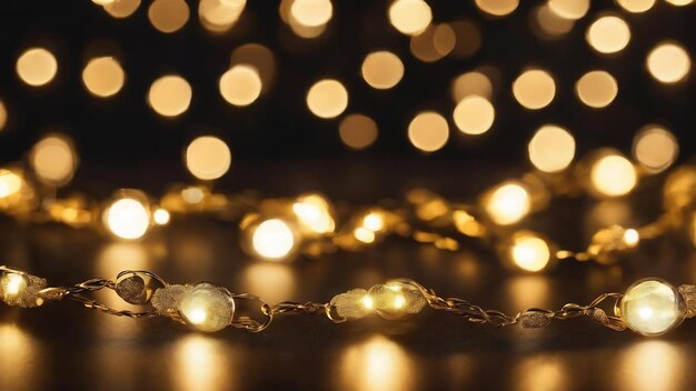 Foto bokeh dourado em uma luz de guirlandas borradas pretas