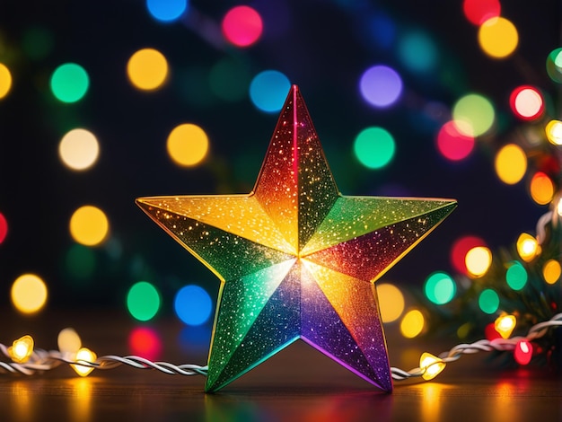 Bokeh em forma de estrela luzes borradas decoração de Natal formas borradas multicolor arco-íris estrelas ch