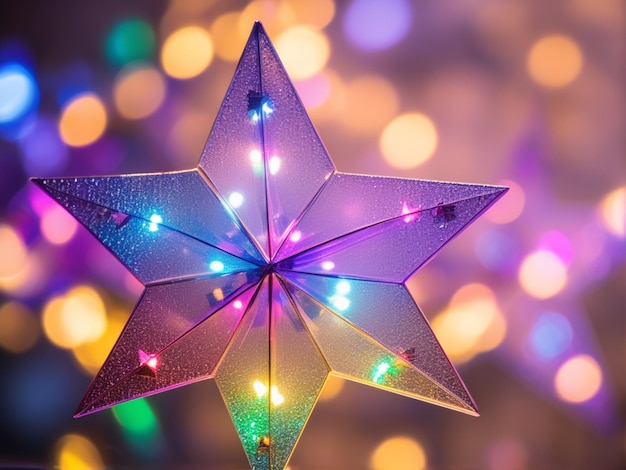 Bokeh em forma de estrela luzes borradas decoração de Natal formas borradas multicolor arco-íris estrelas ch