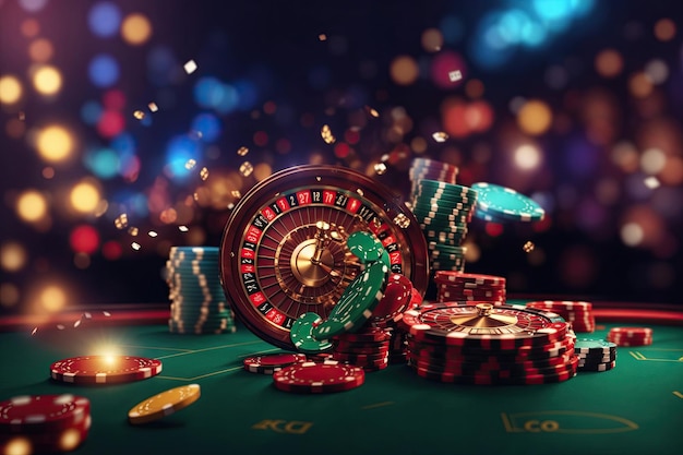 Foto bokeh de fondo de banner de juegos de azar en línea de casino ai generativo