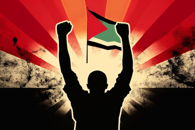 Bokeh-Hintergrund der palästinensischen Flagge mit dem islamischen Symbol des Sieges. Generative KI