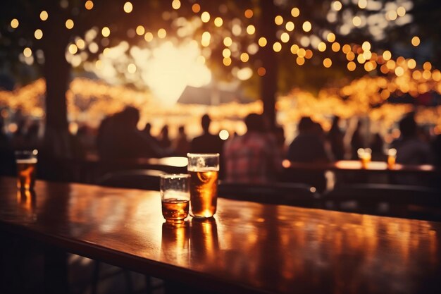 Bokeh-Hintergrund mit einer Straßenbar in einem Bierrestaurant Generative Ai