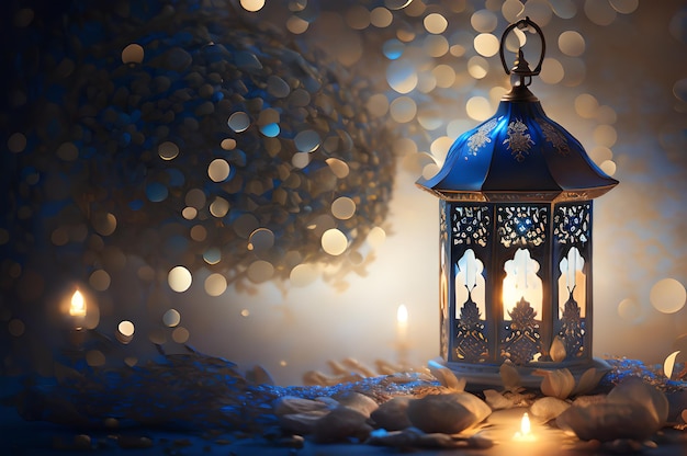 Bokeh islamische blaue Fantasy-Stil Laterne Ramadan Rahmen Tapete