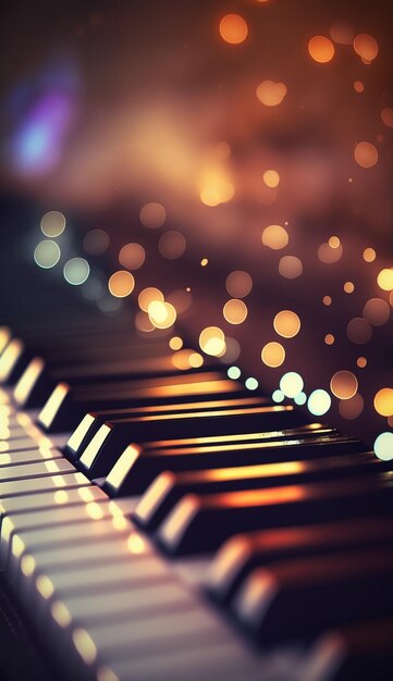 Bokeh Lights e cores borradas em teclas de piano fechadas