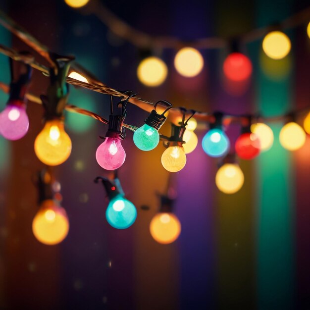 Bokeh y luces de cuerda retro en el fondo festivo