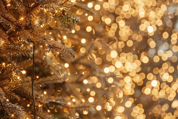 Bokeh de luz dorada para el fondo de luces de vacaciones o el fondo de Navidad